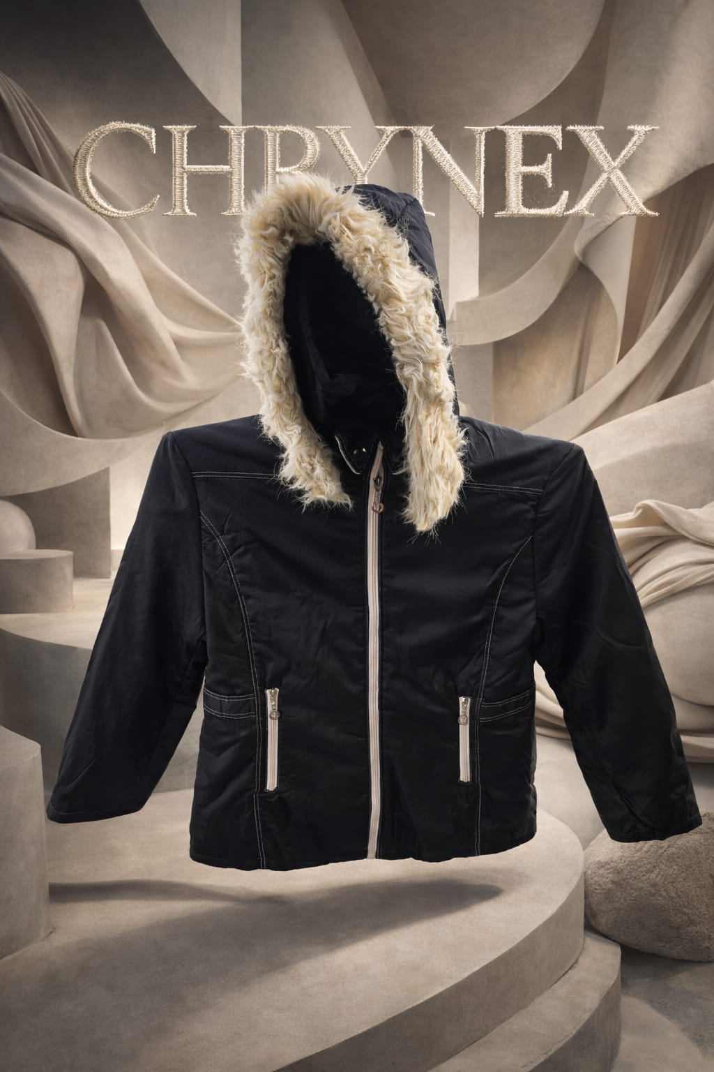 Black furry hoodie (detachable hoodie)